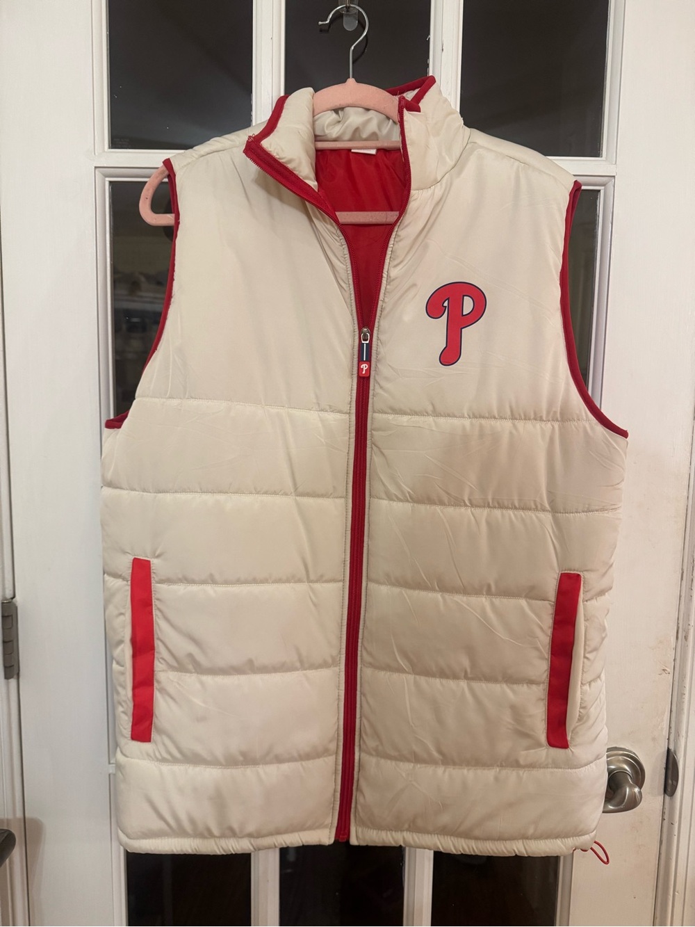Cream & Red Phillies puffer vest